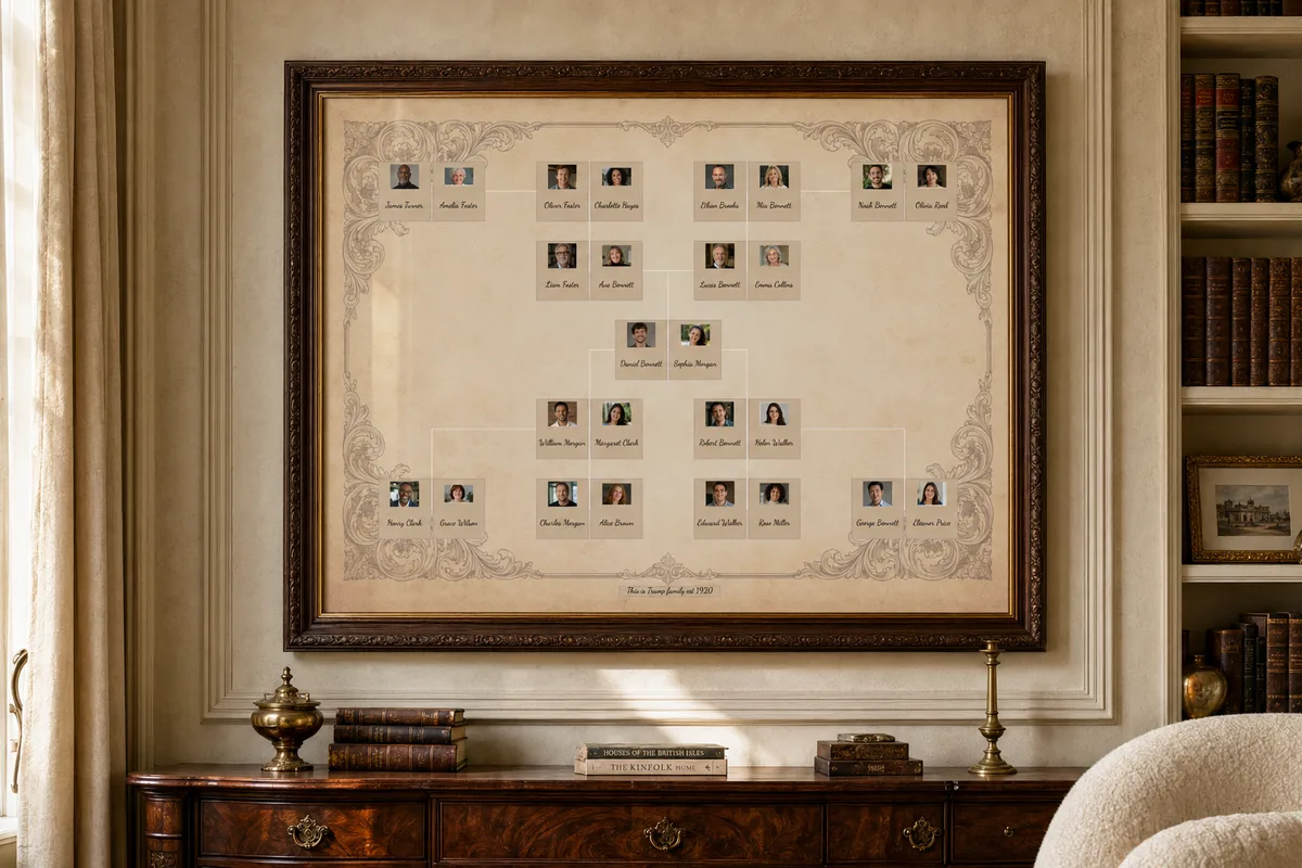 A framed family tree example showing a decorative layout